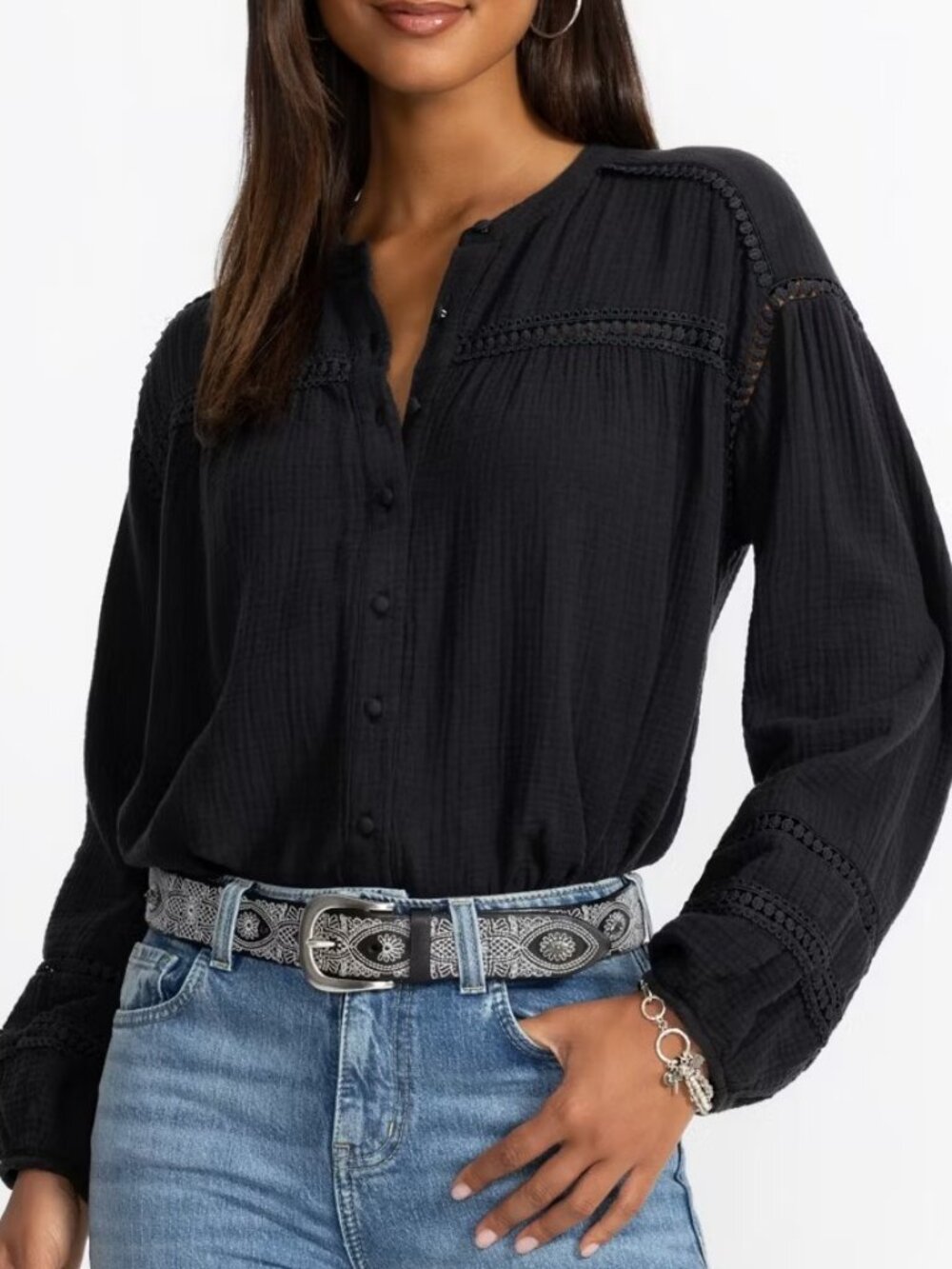 NWT Johnny Was Calme Button Down Blouse with Sleeve Darts